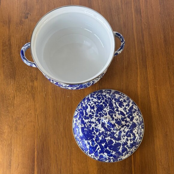 GOLDEN RABBIT 2.5 Quart Dutch Oven Blue Cobalt Swirl Enamel Stock Pot & Lid NEW - Picture 2 of 6